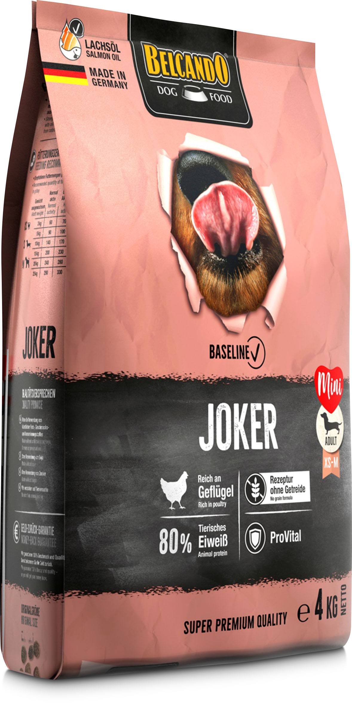 BELCANDO BASELINE JOKER GRAIN FREE για ενήλικους σκύλους μικρόσωμων και μεσαίων φυλών με κανονική ή έντονη δραστηριότητα, με πουλερικά 4kg